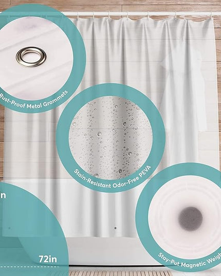 BigFoot Shower Curtain Liner – 72 x 72 PEVA Heavy Duty Shower Curtain with Rustproof Metal Grommet and 3 Magnetic Weights – Odor Free and Compatible with Standard Showers, Clear