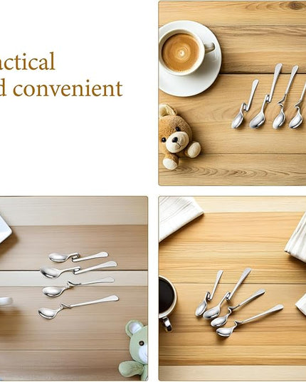 KICHOUSE 8pcs Stainless Steel Hanging Spoon: Curved Handle Coffee Stirrer Kitchen Serving Table Spoon For Bartending Home Office Bar Swizzle Mixing