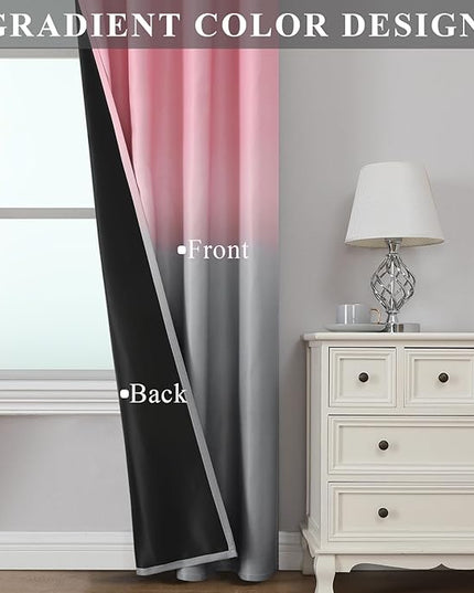 Estelar Textiler Pink and Grey Ombre Blackout Curtains 72 Inch Length for Bedroom, Room Darkening Thermal Insulated Energy Efficient Grommet Window Drapes for Living Room, 52Wx72L, 2 Panels