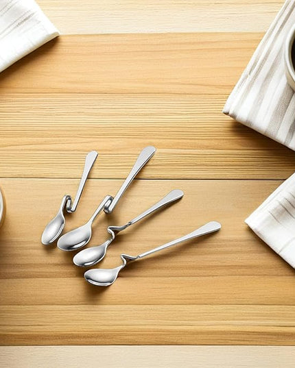 KICHOUSE 8pcs Stainless Steel Hanging Spoon: Curved Handle Coffee Stirrer Kitchen Serving Table Spoon For Bartending Home Office Bar Swizzle Mixing