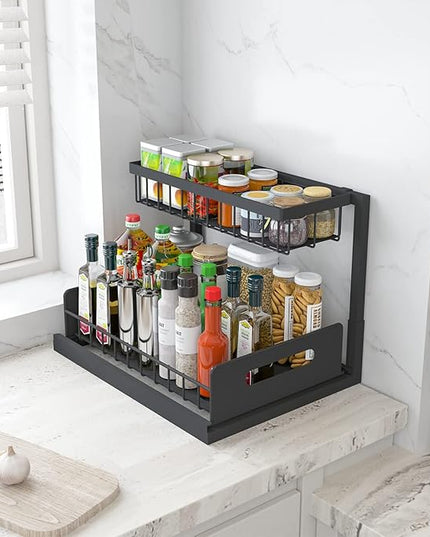 REALINN Under Sink Organizer, Pull Out Cabinet Organizer Slide Out Sink Shelf Cabinet Storage Shelves, Storages for Kitchen Bathroom, Black, 2 Pack