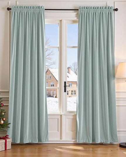 Lazzzy Velvet Blackout Curtains Thermal Insulated Room Window Drapes Super Soft Luxury Curtains for Living Room Bedroom Rod Pocket 2 Panels, Misty Blue, 52" W x 96" L