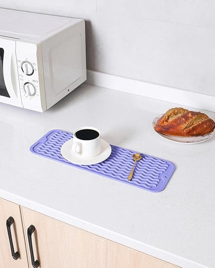 Silicone Dish Drying Mat for Multiple Usage,Easy clean,Eco-friendly,Heat-resistant Silicone Mat for Kitchen Counter,Sink,Bar,Bottle,or Cup Light Purple M 17 inches x 6 inches