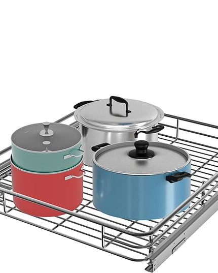 Pull Out Cabinet Organizer (22" W x 21" D), Slide Out Shelves for Kitchen Cabinets, Pull Out Drawers Heavy-Duty Metal Rolling Shelf, Chrome Finish