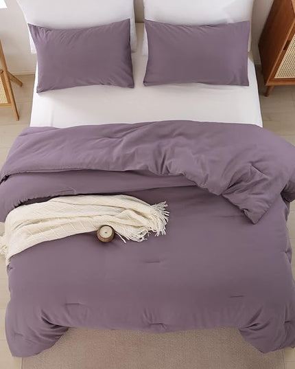 ROSGONIA Comforter Full Size for Boys Teen Girls Dusty Purple, 3pcs(1 Boho Comforter & 2 Pillowcases) Lightweight Dorm Bedding Soft All Season Bed Set