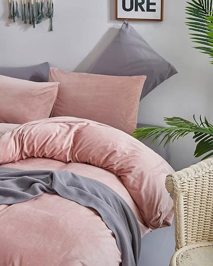 Houseri Pink Velvet Comforter Set California King Fluffy Light Bedding Sets Flannel Cal Rose Sherpa Oversized Warm Fuzzy Puffy Size Cal King(96''*104''-Comforter)