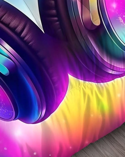 Galaxy Headphones Comforter Set Twin Purple Music Theme Bedding for Girls Kids Colorful Glitter Quilt 1 Comforter,1 Pillow Case