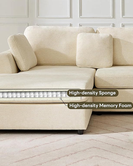 Tbfit L Shaped Couch, Oversized 108" Modular Sectional Sofa with Convertible Chaise, Comfy 4 Pillows Sofa for Living Room, Cream