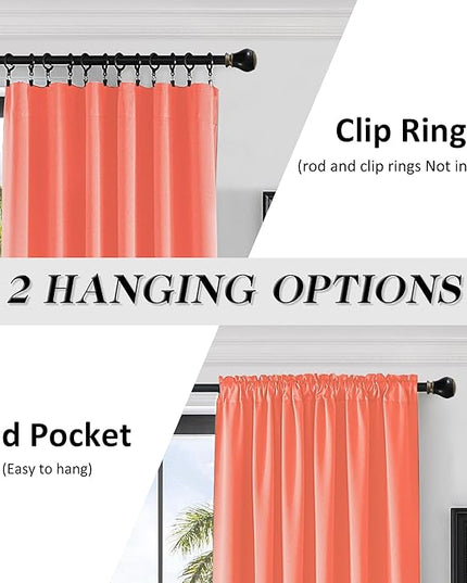 DONREN Room Darkening Rod Pocket Curtain Panels - Thermal Insulated Curtains for Living Room (Coral,52 W x 96 L Inch,2 Panels)
