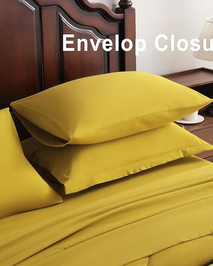 NTBAY King Comforter Set with Sheets, 7 Pieces Soft and Breathable King Bedding Set, Bed in a Bag, Down Alternative Comforter Set Solid Color All Season, King Bedding Set, Yellow