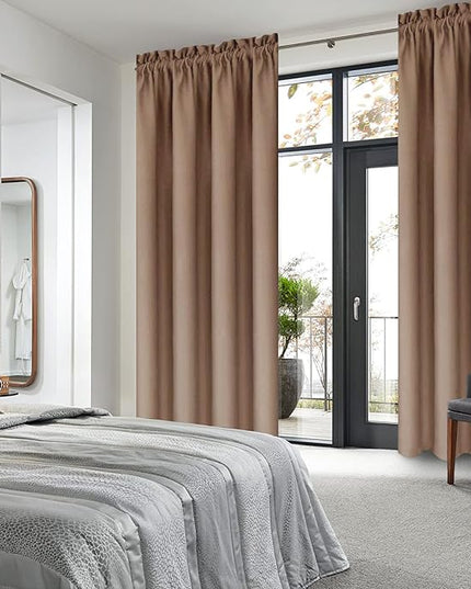 DWCN Blackout Curtains Room Darkening Thermal Insulated Bedroom Curtains Window Curtain Panels, 42 x 84 inches Long, Set of 2 Khaki Rod Pocket Drapes