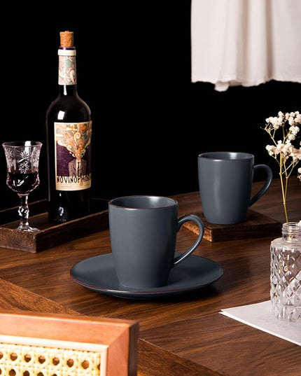 famiware Venus Coffee Mugs for 4, 12 oz Mug Set, Dringking Cup with Handle for Coffee, Tea, Cocoa, Milk, Charcoal
