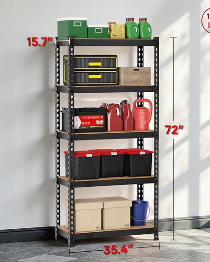 1930LBS Heavy Duty Garage Shelving Unit, 5-Tier Storage Shelves with Reinforced Steel Frame & 4mm MDF Boards, Adjustable Garage Storage for Workshop