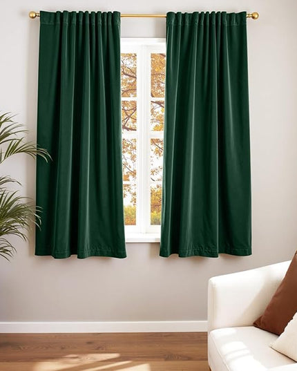 Lazzzy Velvet Blackout Curtains Thermal Insulated Room Window Drapes Super Soft Luxury Curtains for Living Room Bedroom Rod Pocket 2 Panels, Emerald Green, 52" W x 63" L