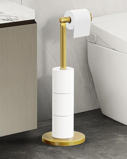 Cesun Toilet Paper Holder Stand Free Standing, Gold Toilet Paper Storage with Heavy Weighted Base, Bathroom Stainless Steel Toilet Paper Roll Holder, Non-Slip, Gold
