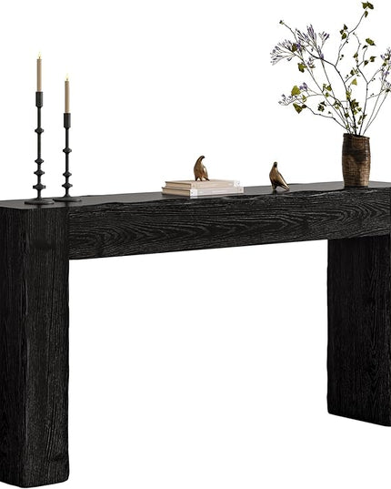 Solid Wood Console Table, 63-Inch Farmhouse Sofa Table Behind Couch for Entryway, Living Room, Foyer, Easy Assembly (Black)