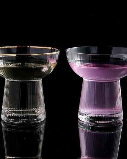 Lysenn Stemless Margarita Glasses Set of 4 - Elegant Vertical Stripes Cocktail Glasses – Premium Hand Blown Glassware for Martini and Mixed Drinks – 10 oz Gold Rim