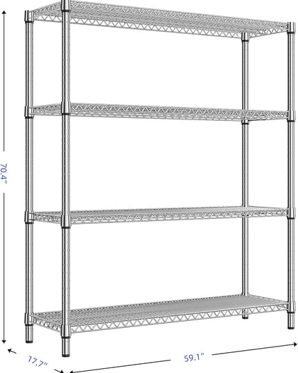 1760 LBs 4 Tier Storage Rack Metal Wire Shelving Unit, Storage Standing Shelf Organizer for Laundry Bathroom Kitchen Pantry Garage Utility Room, Chrome 17.7" D x 59.1" W x 70.4" H