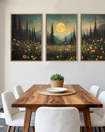 ANHUIB Large Wildflower Wall Art Mountain Floral Wall Decor Pine Tree Paintings Set of 3 for Living Room Bedroom Dining Room 16x24 Inch