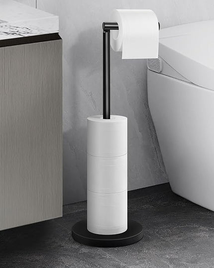 Cesun Toilet Paper Holder Stand Free Standing, Black Toilet Paper Storage with Heavy Weighted Base, Bathroom Stainless Steel Toilet Paper Roll Holder, Non-Slip, Matte Black