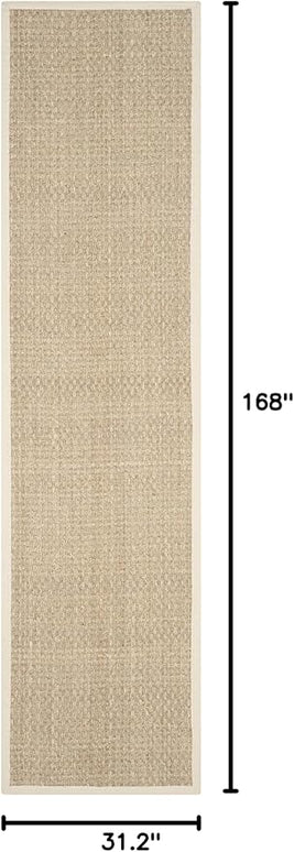 SAFAVIEH Natural Fiber Collection Runner Rug - 2'6" x 14', Natural & Ivory, Seagrass, Basketweave Pattern with Border (NF114J)