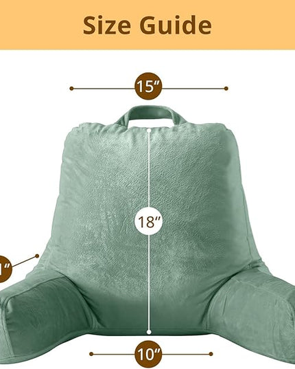 Sasttie Reading Pillow, Velvet Back Pillow for Bed Sitting Up, Adult Back-Rest Support Cushion with Arms for Sit Up on Couch, Sofa, and Floor, Dorm Essentials, Reading Accessories, Sage