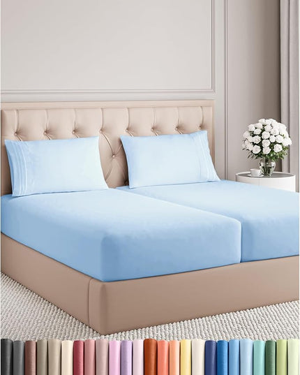 Split King Size 5 Piece Sheet Set - Comfy Breathable & Cooling Bed Sheets Set - Hotel Luxury Bedding for Women, Men, Kids, Teens, Boys & Girls - Deep Pockets and Wrinkle Free - Oeko-Tex - Light Blue