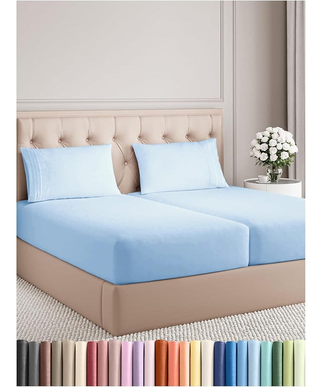 Split King Size 5 Piece Sheet Set - Comfy Breathable & Cooling Bed Sheets Set - Hotel Luxury Bedding for Women, Men, Kids, Teens, Boys & Girls - Deep Pockets and Wrinkle Free - Oeko-Tex - Light Blue
