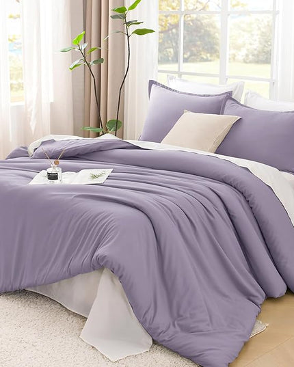 Litanika Grayish Purple Comforter Set Twin/Twin XL Size, 2 Pieces Lightweight Solid Bedding Comforter Set, All Season Fluffy Bed Set (66x90In Comforter & 1 Pillowcase)