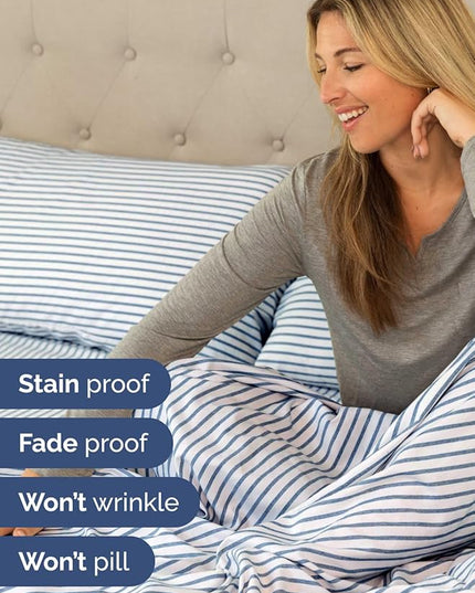 Extra Deep Cal King Sheet Set - 6 Piece Breathable & Cooling Sheets - Hotel Luxury Bed Sheets Set - Easy Fit - Soft, Wrinkle Free & Comfy Sheets Set - Blue Striped Sheet Set with Extra Deep Pockets