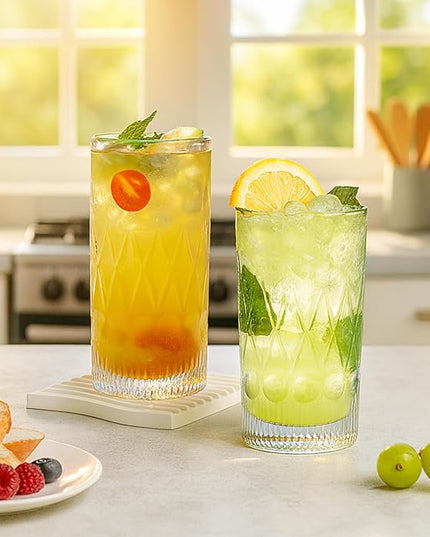 YULEER Drinking Glasses Set of 8, Glassware Drink Set, 4pcs 12oz Highballs and 4pcs 10oz Whiskey Glasses, Crystal Glass Cups Dishwasher Safe for Juice, Cocktail, Beer, and other Beverages
