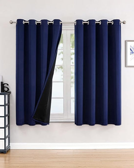ChrisDowa 100% Blackout Curtains for Bedroom with Black Liner, 2 Thick Layers Total Blackout Thermal Insulated Grommet Window Curtains 2 Panels Set (Navy Blue, 52 x 54 Inch)