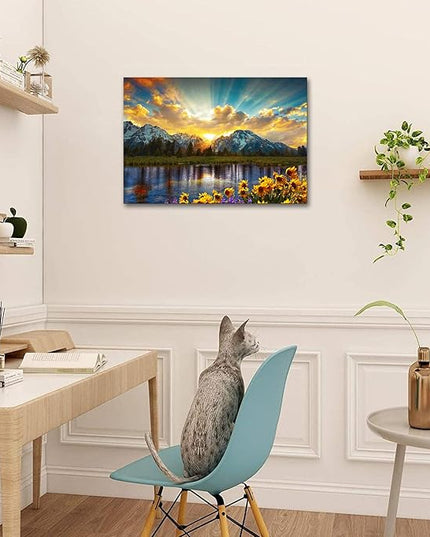 SKASNFAI Grand Teton National Park Wall Art Sunflower Landscape Canvas Mountain Artwork Landscape Print for Living Room Framed (20x30 inch)