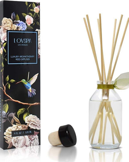 LOVSPA Reed Diffuser Set, Sage & Lemongrass Scented Oil Diffuser with Sticks, Home Fragrance Accessories for Bathroom Shelf Decor, Aroma Diffusers for Home or Office Desk, USA Made