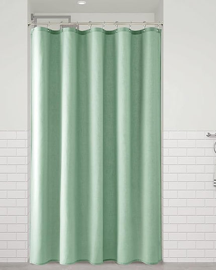 Naturoom Aqua Green 60 Inch Shower Curtain - Stall Narrow Half Linen Ultra Thick Fabric Shower Curtain Set with Hooks, Boho Farmhouse Rustic RV Camper Bath Curtains for Bathroom, 60x72