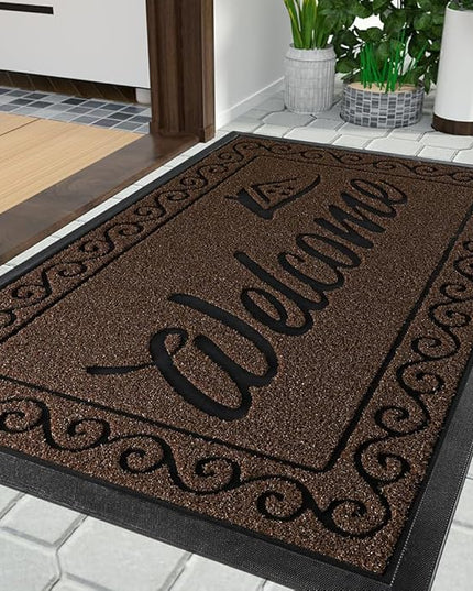 Yimobra Welcome Mat, Heavy Duty Sturdy Door Mats for Home Entrance Outdoor Indoor, Front Doormat for Outside Patio Floor Entry Porch Garage Office, Waterproof, Low Profile, 36x24, Coffee