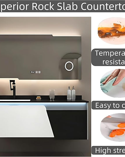 68IN Luxury Suspended Bathroom Vanity - Modern Bathroom Cabinet Combination Set with Sensor Light, Makeup Mirror Contains LED Lights & Defogging Function | Wide Countertop, 2 Drawers (Mirror cabinet)