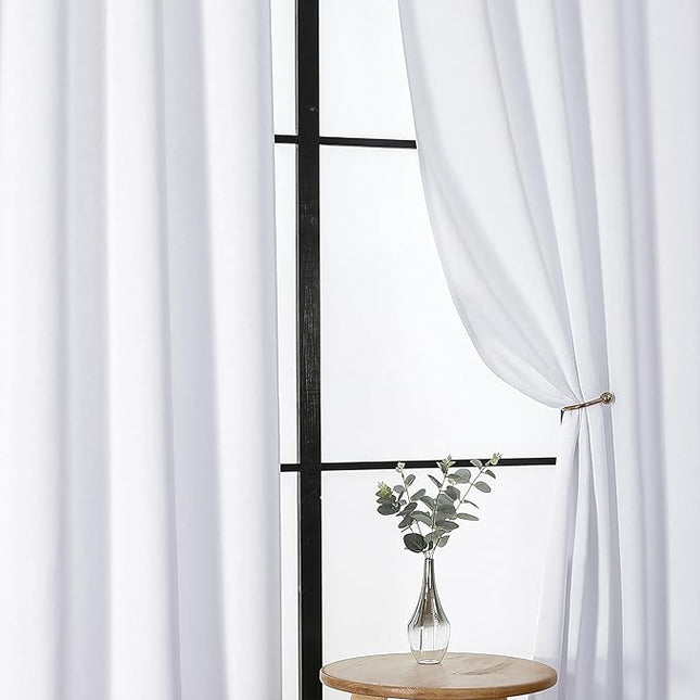 Gwine Light Filtering Curtains for Living Room 63 Inch Long, Thermal Insulated Window Treatment Black Out Curtains for Bedroom Decor with Rod Pocket, Each 40" Wx63 L, Pura White, 2PCS