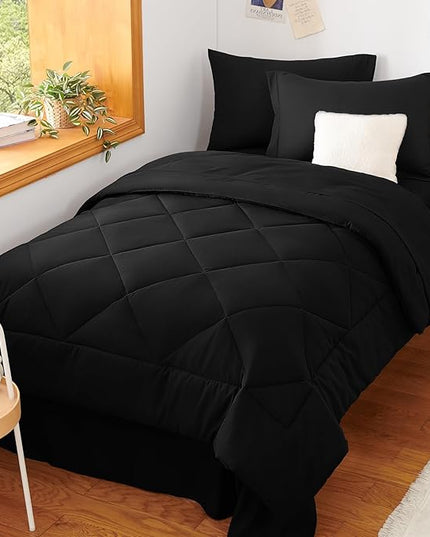 CozyLux Twin Comforter Set with Sheets Black - 5 Pieces Bed in a Bag Twin, All Season Bed Set for Girls and Boys, Bedding Set with Down Alternative Comforter, Sheets, Pillowcase & Sham