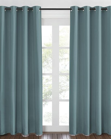 NICETOWN Blackout Greyish Blue Curtains & Drapes for Living Room - Thermal Insulated Solid Grommet Sound Reducing Energy Saving Window Treatments for Porch/Hall, 1 Panel, W52 x L84