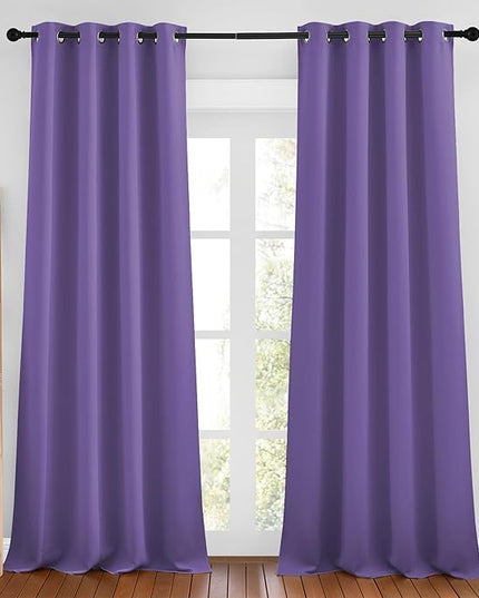 NICETOWN Lilac Purple Curtains 96 inches Long, Grommet Thermal Insulated Blackout Curtains Privacy Window Treatments for Boys Room/Living Room, W46 x L96, 2 Panels