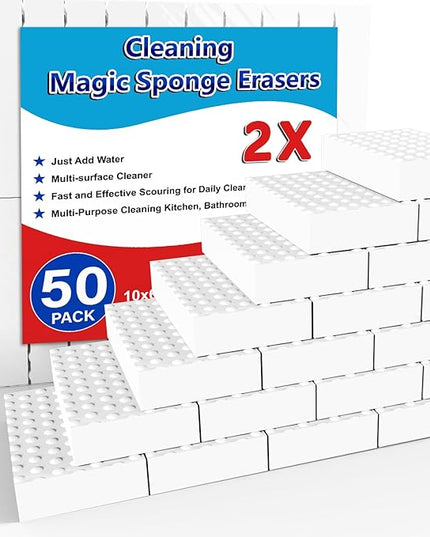 Magic Sponge Erasers, 50 Pack 2X Density Stronger Melamine Sponge Foam Pads, Multi-Functional Household Cleaning Supplies Cleaner for Kitchen, Bathroom, Bathtub, Sink, Wall Cleaner