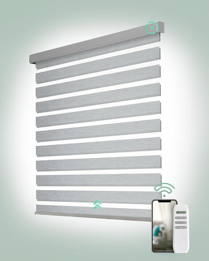 Yoolax Motorized Zebra Blinds, Remote Zebra Shades for Indoor Windows, Motorized Shades with Remote Light Control Horizontal Window Blinds Custom Size(60% Shading Sheer Gray)