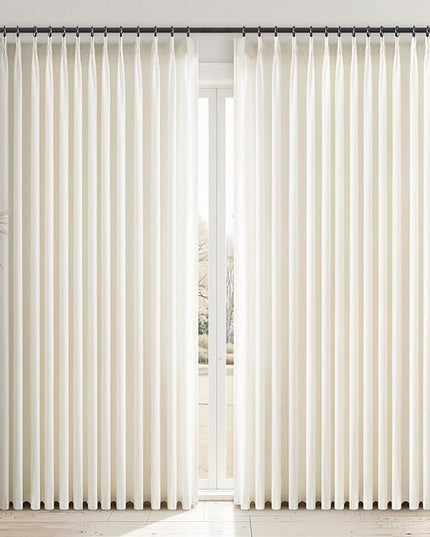 Topfinel 108 Inch Pinch Pleated Linen Curtains 2 Panels,Natural Semi Sheer Curtains with Pleated Hooks Back Tab for Track System,Extra Long 9ft Curtain for Living Room Bedroom,72x108,Natural