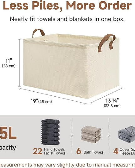 StorageWorks Storage Bins, Shelves Baskets for Organizing, 45L Extra Large Fabric Closet Organizers with Handles, Metal Frame, Beige（Texture）, 2-Pack