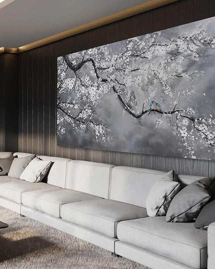 Artexist Canvas Wall Art/Grey Wall Decor 29"x58"/ Plum Blossom Oil Paintings/Large Artwork Wall for Living Room Bedroom Office Kitchen Home Decoration
