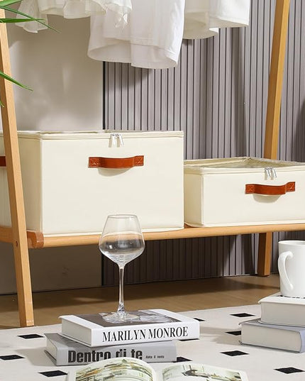 Wine Glass Storage Box with Dividers, 2 Pack Glassware Storage Containers, Stemware Storage Cases Holds 32 Wine Glasses, Stackable Crystal Storage Containers with Clear Cover for Moving，Beige