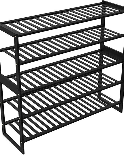 Shoe Rack Bamboo 5 Tier Shoe Organizer, Storage 20-25 Pairs for Closet Entryway, Stackable Large Tall Shoe Shelf Holder Stand Cubby for Door Hallway Bedroom Garage