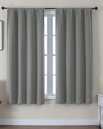 Gwine Blackout Curtains for Living Room 63 Inch Long, Thermal Insulated Window Treatment Black Out Curtains for Bedroom Decor with Rod Pocket, Each 40" Wx63 L, Light Grey, 2PCS
