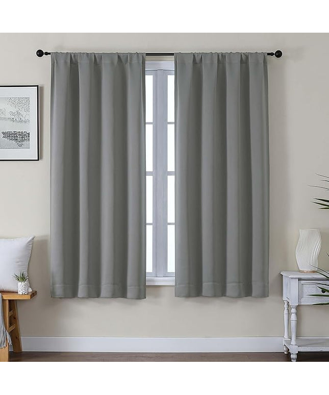 Gwine Blackout Curtains for Living Room 63 Inch Long, Thermal Insulated Window Treatment Black Out Curtains for Bedroom Decor with Rod Pocket, Each 40" Wx63 L, Light Grey, 2PCS